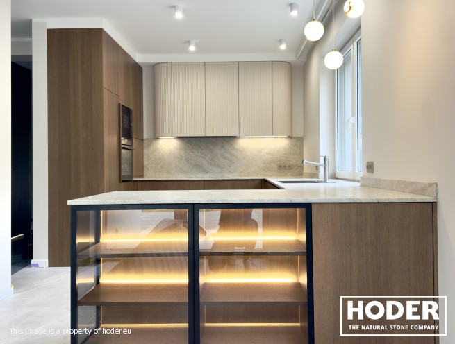 Kitchen natural quartz Satinato 723, bathroom tops Granite Satinato 464 and window sill  quartz conglomerate 2005