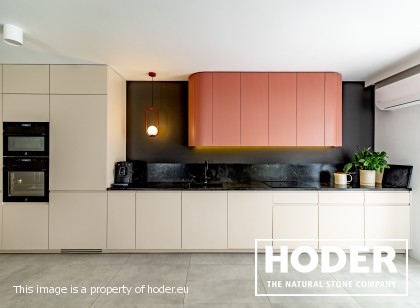 kitchen natural quartz Satinato 490 and bathroom tops marble 148