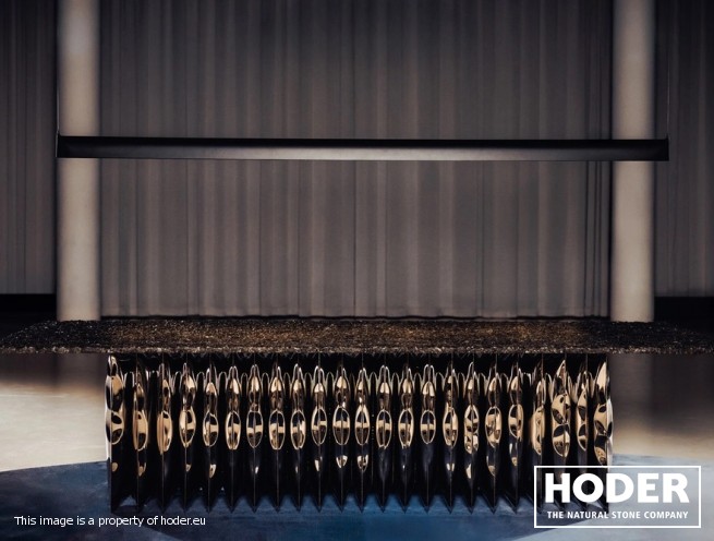 Harmonica Table Stone – a prototype by Oskar Zięta featuring a granite tabletop made of Granite 711